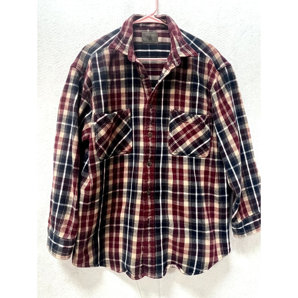VINTAGE St Johns Bay Shirt Men XL Flannel Plaid Button Up Thick Heavy